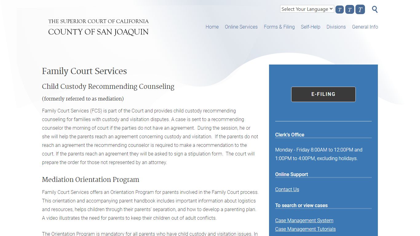 Family Court Services – Superior Court of CA – County of San Joaquin